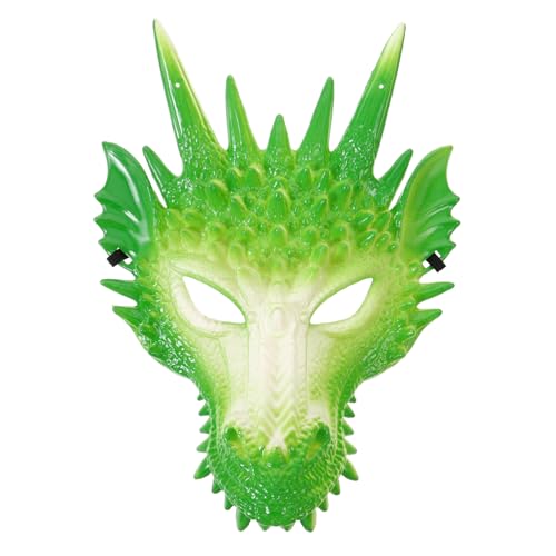 minkissy Plastikmaske Drachen Kostüm Maske Dekorationen Party LED Drachenkopfmaske 3D-Drachenmaske Halloween liefert Halloween Kostümzubehör Halloween-Drachenkostüm Green von minkissy