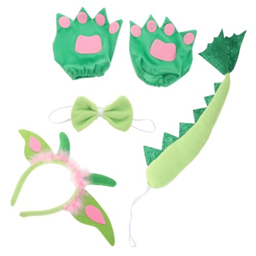 minkissy Plüsch Dinosaurier Haarreif mit Flügeln Schleife und Handschuhen Weiches Leichtes Kostümzubehör für Kleinkinder Halloween Party und Rollenspiel Kuscheliges Cartoon Design von minkissy