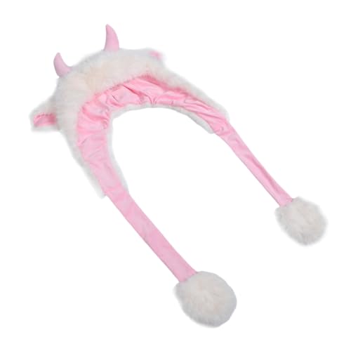 minkissy Plüsch Hornmütze mit Ohren und Schal Warme Kuschelmütze für Erwachsene Weiches Material Einzigartiges Ochsenhorn Design Wintermütze mit Integriertem Halstuch Gemütlicher von minkissy