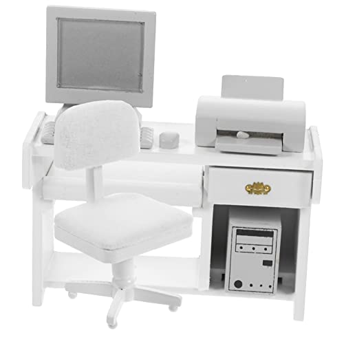 minkissy Puppenhaus Möbel mit Computer Tastatur Drucker Holzspielzeug für Kreative Bastel Szene von minkissy