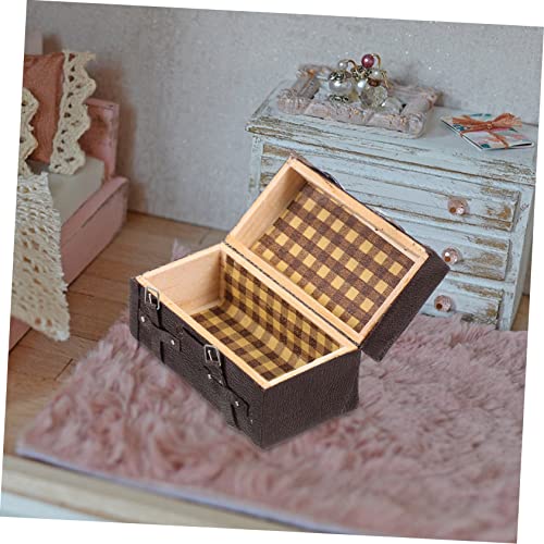 minkissy Puppenhaus Zubehör Vintage Reisekoffer Modell Holztruhe Braun für Miniaturhaus Basteln und Fotografie von minkissy