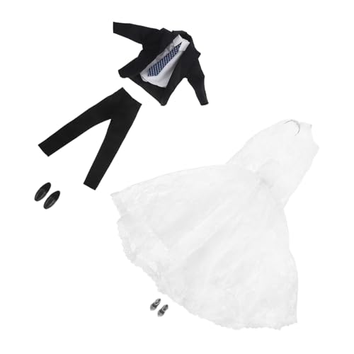 minkissy Puppenkleider Zubehör Braut Hochzeit Kleid Bräutigam Anzug Schuhe für Mädchen Jungen Partyfest Kostüm Rollenspiel Kleidungsset von minkissy