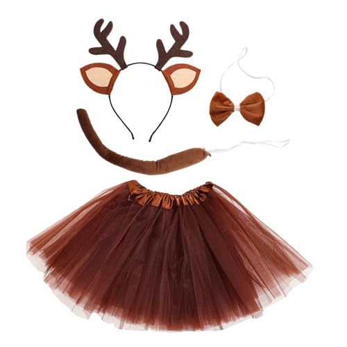minkissy Reh Kostüm Damen Leichtes Cosplay Renntier Outfit mit Tüllrock Animal Ohren Haarreif Schleife und für Karneval Halloween Bühnenauftritte und Themenpartys von minkissy