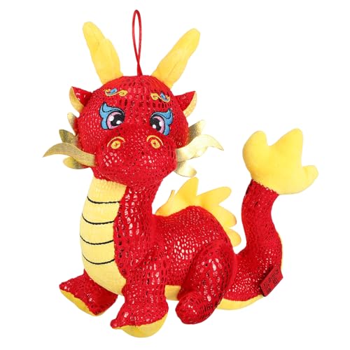 minkissy Rotes Chinesisches Drachendekor Plüschfigur Detailreiches Stofftier Maskottchen für Festliche Dekorationen Glücksbringer und Neujahrsfeier Zuhause Büro Party von minkissy