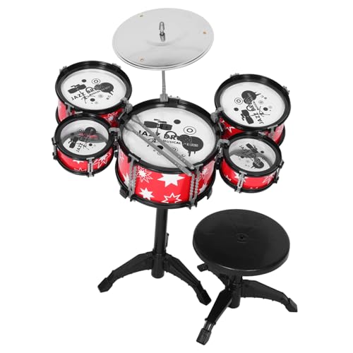 minkissy Schlagzeug Set Realistisches Mini Jazz Drum Kit aus Robustem Abs Tragbares Musikspielzeug mit Hocker und Trommeln Fördert Musikalische Kreativität und Eltern Junge Mädchen von minkissy