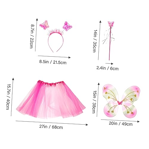 minkissy Schmetterlingskostüm Regenbogen Tüllrock mit Flügeln Schmetterlings Stirnband und Zauberstab Buntes Feenkostüm für Mädchen Geeignet für Kostümparty Tanzaufführung von minkissy