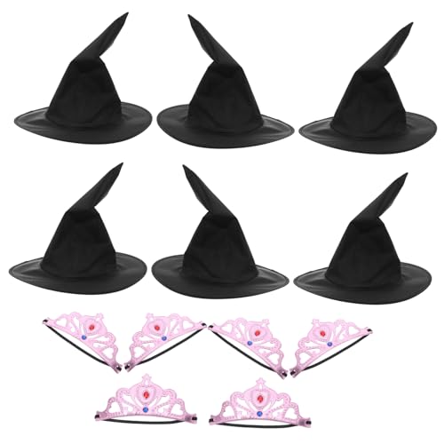 minkissy Prinzessinnenkrone Und Hexenhut-set Für Partys Kostümzubehör Für Junge Mädchen Geburtstagsparty Halloween Leichte Und Bequeme Kronen Und Hüte Aus Weichen Materialien von minkissy
