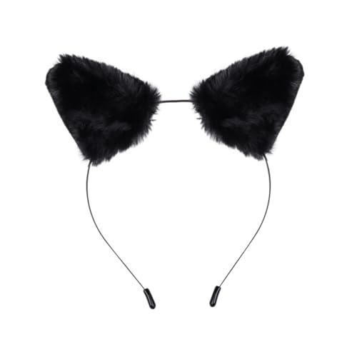 minkissy Schwarzes Flauschiges Tierohren haarreif aus Metall Elastisch und Bequem Modisches Stirnband für Damen Geeignet für Kostüm Karnevals Partyveranstaltungen von minkissy