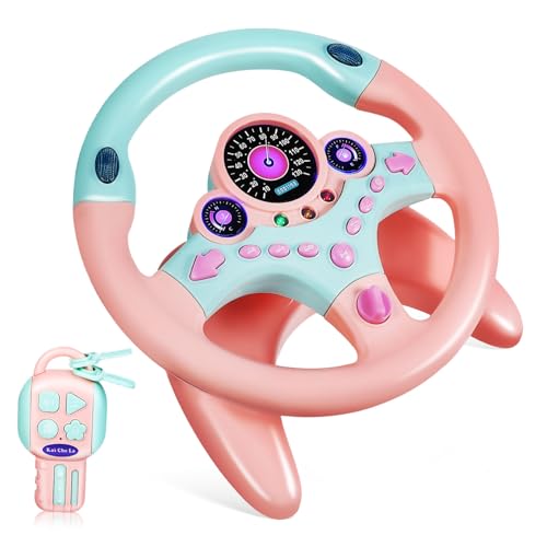 minkissy Simuliertes Lenkrad für Kleinkinder mit Licht und Sound Realistische Drehfunktion Robustes Kunststoff Design Basis und Startschlüssel Pädagogisches Fahrspielzeug für Mädchen von minkissy
