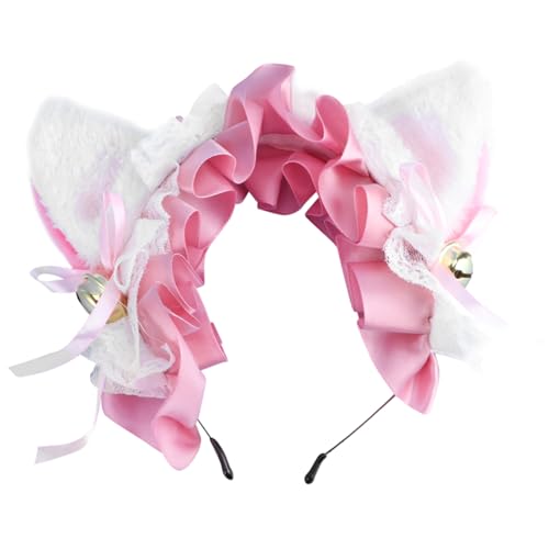 minkissy Spitze Katzenohren Haarreif mit Schleife und Glocke Leichtes Cosplay Stirnband für Party Karneval Halloween Bequemes Katzenkostüm Zubehör für Mädchen und Frauen von minkissy