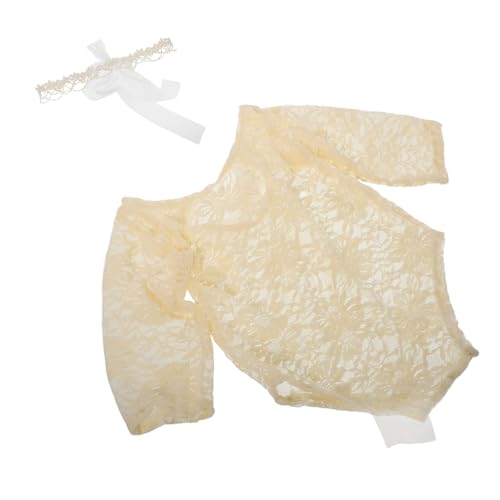 minkissy Spitzenstrampler mit Perlen Schleife und Weizenfeld Haarband Festliches Babyfotografie für und Feiertage minkissy Spitzenstrampler mit Perlen Schleife und Weizenfeld Haarband Festliches Babyfotografie für und Feiertage von minkissy