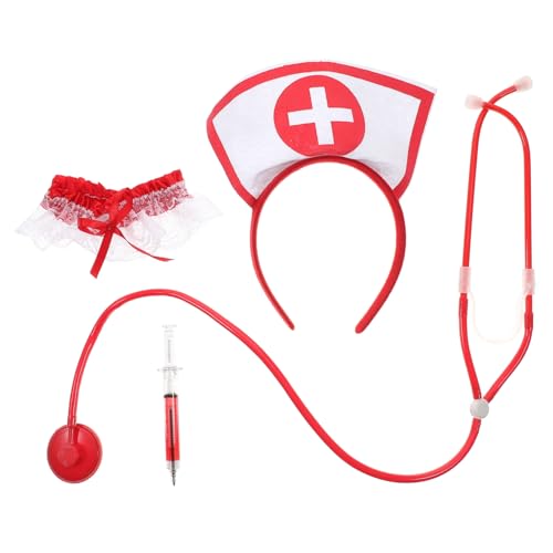 minkissy Teiliges Halloween Nurse Cosplay Set Wiederverwendbares Kostümzubehör mit und Haarreif Rot Weiß Geeignet für Tanz Fotos und Partydekoration von minkissy