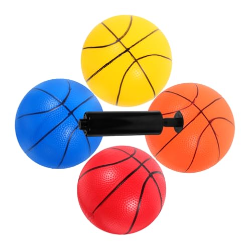 minkissy Teiliges Mini Basketball Spielset mit Aufblasbaren Bällen Rot Orange Blau Gelb und Pumpe Bunter PVC Hüpfball für Fördert Koordination und Indoor Outdoor Spielspaß von minkissy