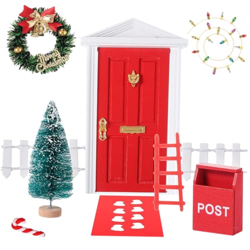 minkissy Teiliges Miniatur Puppenhaus Möbel Weihnachts-Elfen-tür Dekoration Kreative Mikro-dekor Ornamente Langlebige Miniatur Möbel für Mädchen Spielhaus und Party-deko von minkissy
