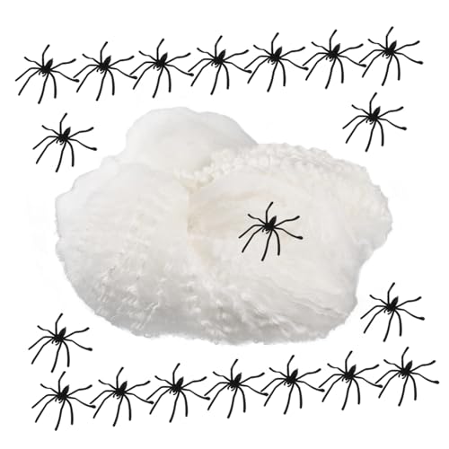 minkissy The-Dark Halloween Spinnen Deko Dehnbares Spinnennetz mit Schwarzen Kunststoffspinnen für Gruselige Outdoor Spinnenweb Deko Party und Schaurige Hausdekoration von minkissy