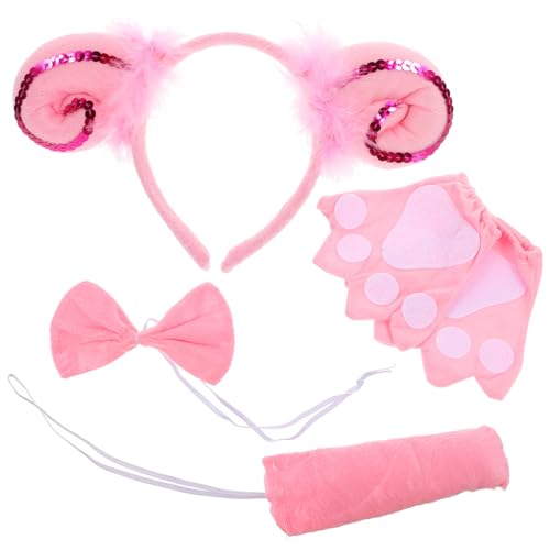 minkissy Tierkostüm Set mit Rutschfestem Stirnband Rosa Glitzer Schafsohren Passendem und Handschuhen Weiches Material für Halloween und Mottoparty von minkissy