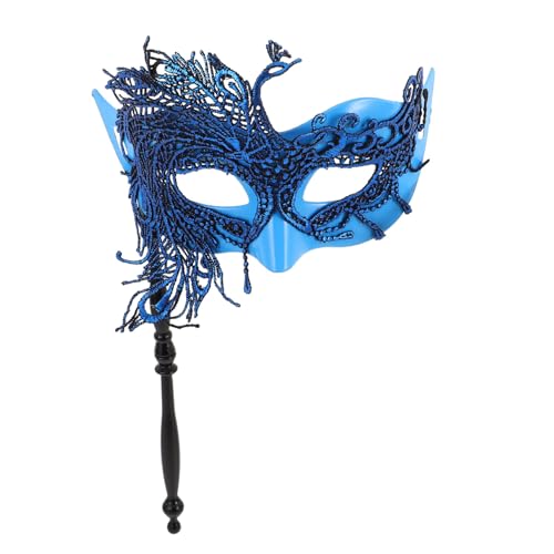 minkissy Venetian Mask mit Stab Handheld Spitze Karneval Maskenball Maske für Frauen Halloween Kostüm Partyaccessoire Großes Pfauenblau von minkissy