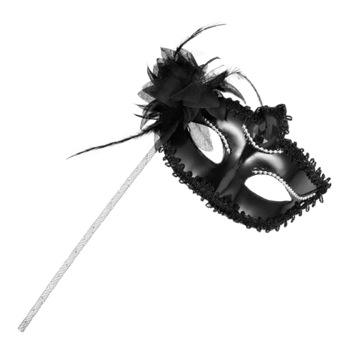 minkissy Venezianische Handmaske mit Elektrobeschichtetem Federverzierung Silber Schwarz für Damen Cosplay Maskenball Karneval Halloween Vielseitige Party Masquerade von minkissy