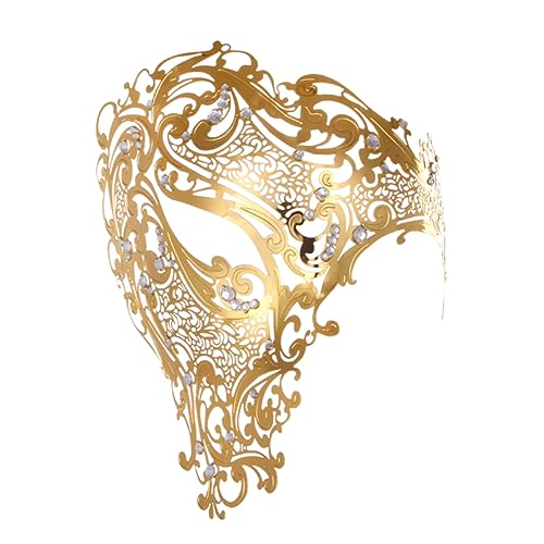 minkissy Venezianische Maske mit Diamantverzierung Langlebige Kostümaske für Halloween Partys Karneval Halbgesichtsmaske für Damen Herren Metallisch von minkissy