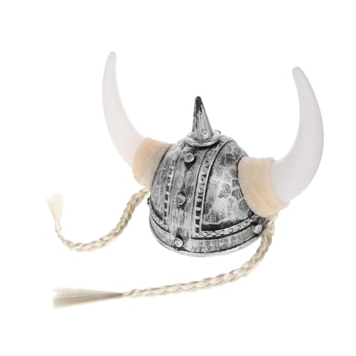 minkissy Viking Helm mit Hörnern und Geflochtenen Zöpfen Silberner Karnevalshut für Herren Bequemes Kostümzubehör für Halloween Cosplay Fasching und Rollenspiele von minkissy