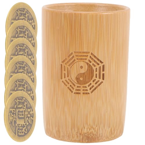 minkissy Vintage Chinesisches Wahrsage mit Bambusbehälter und Kupfermünzen Handgefertigte Feng Shui Wahrsageaccessoires für Familien Tempel und Büro Robust und Authentisch von minkissy