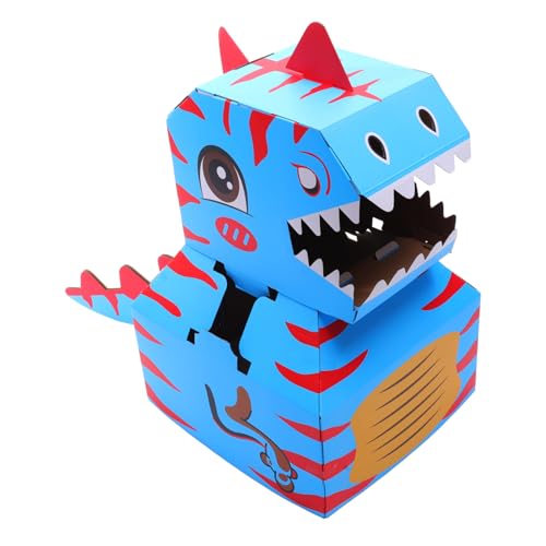 minkissy Wearbarer DIY Dinosaurier Karton für Kreatives Bastelset in Blau Fördert Vorstellungskraft und Hand Auge koordination Pädagogisch und Unterhaltsam von minkissy