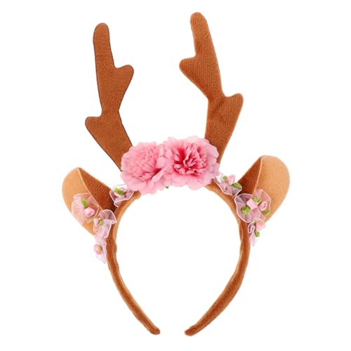 minkissy Weihnachtliches Geweih-Haarreif mit Ohren und Blumen Leichter Komfortabler Kopfband für Erwachsene für Party Festtagskostüme von minkissy