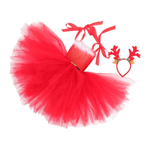 minkissy Weihnachtliches Mädchen Kostümset mit Weichem Tüllkleid und Komfortablem Haarreif Atmungsaktiv und Langlebig für Weihnachtsfeiern Mottopartys und Festliche Anlässe von minkissy