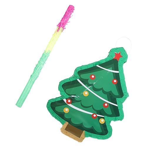 minkissy Weihnachtsbaum Pinata Papier Dekoration mit Schlagstab Teiliges Traditionelles Partyspiel für Kinderfest Farbenfrohes Leichtes Weihnachtsbaumsymbol für Familienfeier und von minkissy