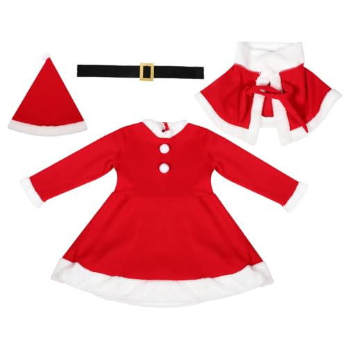 minkissy Weihnachtskleid für Mädchen Langarm Santa Kleid mit Schal Gürtel und Mütze Weihnachtskostüm für Party Festliche Winter Outfit von minkissy