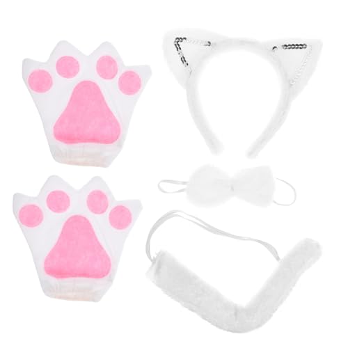 minkissy Weißes Katzenohren stirnband mit Einzigartigem Plüschschwanz und Weißen Handschuhen Leichtes Langlebiges Cosplay zubehör für Halloween Fasching Maskerade und Kostümpartys von minkissy
