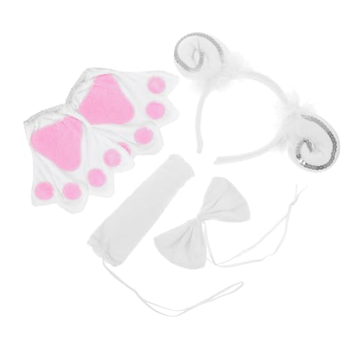 minkissy Weißes Schaf Kostüm Set für Mädchen Teiliges Cosplay mit Hörnern Handschuhen und Fliege Rutschfester Haarreif für Halloween und Kostümpartys von minkissy