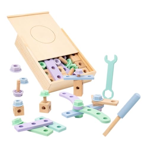 minkissy Werkzeugkasten aus Holz Interaktives DIY Konstruktionsspielzeug Bunte Schraubwerkzeuge für Jungen Ab Jahren Fördert Kreativität Motorik und Frühkindliche Bildung von minkissy