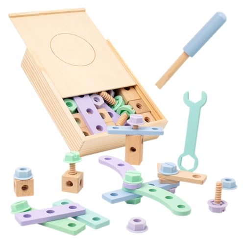 minkissy Werkzeugset Holz Werkzeugkasten Selbstmontage DIY Lernspielzeug Frühkindliche Pädagogisches Bauspielzeug Robust Tragbar Kreatives von minkissy