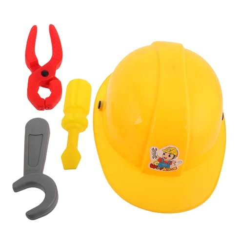 minkissy Werkzeugset mit Helm Schraubendreher Zange Schraubenschlüssel Realistisches Kunststoff Reparaturset für Rollenspiel Bauarbeiter Jungen Mädchen Lernspielzeug von minkissy