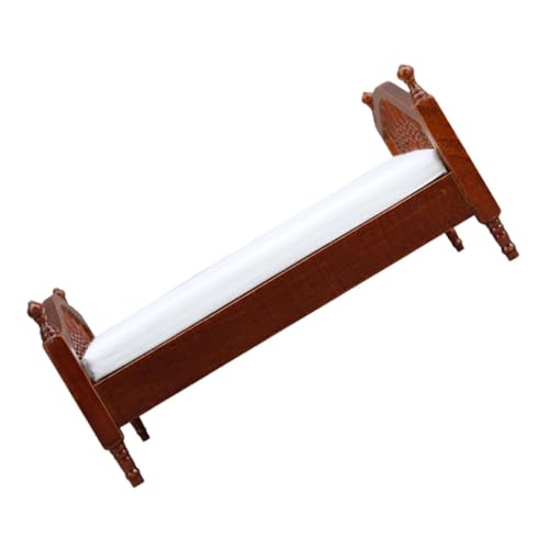 minkissy puppenhaus doppelbett Miniaturbett Miniaturmöbelmodell Puppenmatratzezubehör Miniaturmodellmöbel Puppenstubenmöbel und Zubehör Schlafzimmer-Puppenhausmöbel Holz Braun von minkissy