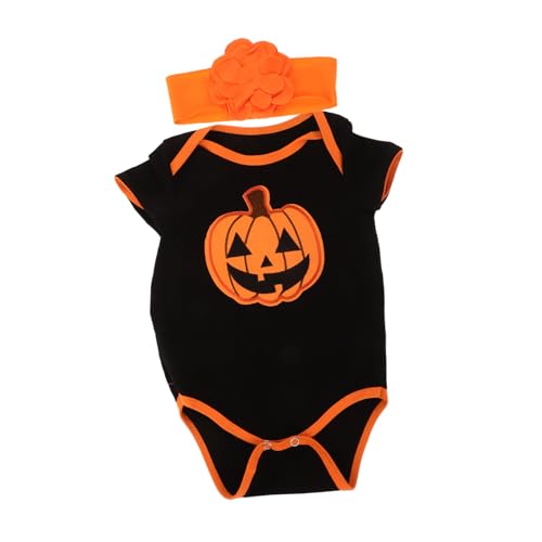 minkissy Baby-halloween-strampelanzug-outfit Kürbis Passendes Stirnband Kurze Ärmel Für Neugeborene Bis Kleinkinder Für Partys von minkissy