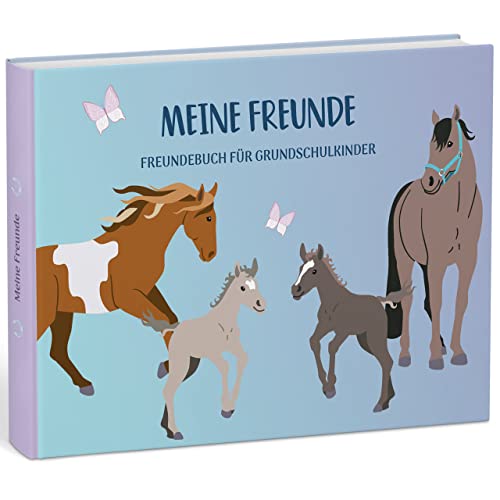 mintkind® „Meine Schulfreunde“ Freundebuch Schule Mädchen und Jungen Pferde Design | Freundschaftsbuch Grundschule | Meine Freunde Buch Geschenk zur Einschulung | Schulfreundebuch zum Ausfüllen von mintkind