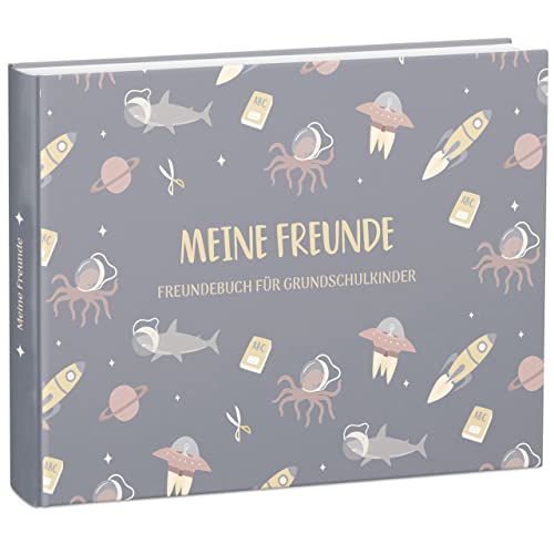 mintkind® „Meine Schulfreunde“ Freundebuch Schule Mädchen & Jungen Weltraum Design | Freundschaftsbuch Grundschule | Meine Freunde Buch Geschenk zur Einschulung | Schulfreundebuch zum Ausfüllen von mintkind