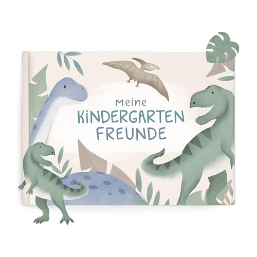 mintkind® Freundebuch Kindergarten – Freundschaftsbuch Dino Aquarell mit 80 Seiten zum Ausfüllen – Für Jungen und Mädchen – Meine Kindergartenfreunde Buch von mintkind