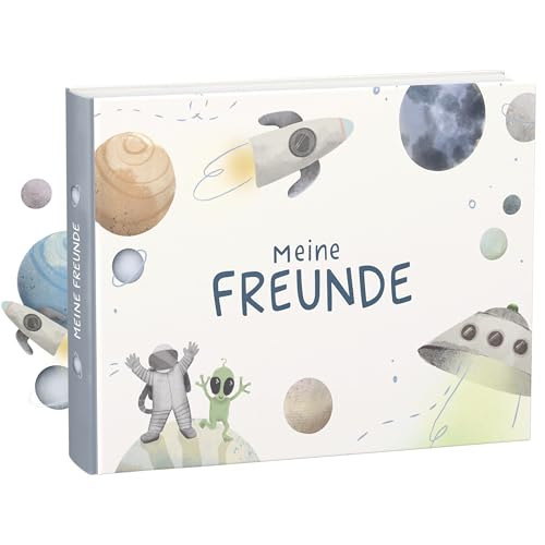 mintkind Freundebuch für Jungen – Schulfreundebuch Weltraum hell mit 30 Einträgen, Extras & Hardcover – Geschenk zur Einschulung, Grundschule, Geburtstag von mintkind