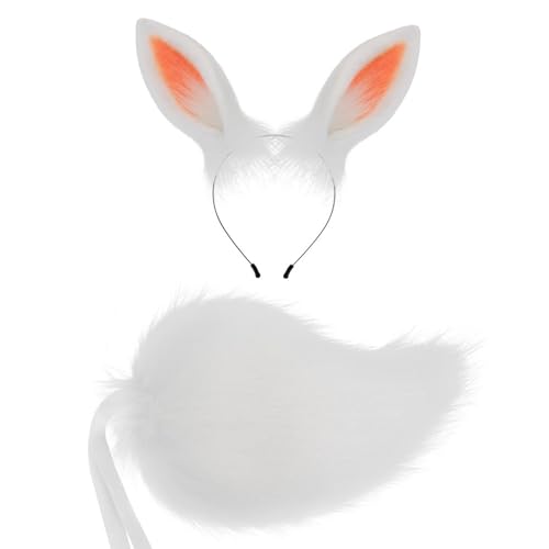 Hasenohren und Schwanz-Set für Cosplay, Kostüm, Party, Halloween, Verkleidung, weißer Plüsch, Hasenohren, Stirnband und Schwanz Hasenohren und Schwanz-Set für Cosplay, Kostüm, Party, Halloween, Verkleidung, weißer Plüsch, Hasenohren, Stirnband und Schwanz von misppro