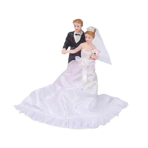Hochzeitstortenfigur, Braut und Bräutigam, Kunstharz, Miniatur-Paar, Kuchendekoration, Dekoration für Jahrestag, 6 x 4,4 x 13 cm, B von misppro