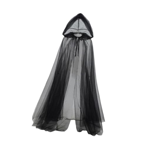 Kapuzen-Tüll-Umhang für Erwachsene, Langer Waschbarer Weicher Umhang für Halloween, Vampir, Karneval, Zauberer Kostüm, Weiß- Schwarz 100cm Kapuzen-Tüll-Umhang für Erwachsene, Langer Waschbarer Weicher Umhang für Halloween, Vampir, Karneval, Zauberer Kostüm, Weiß- Schwarz 100cm von misppro