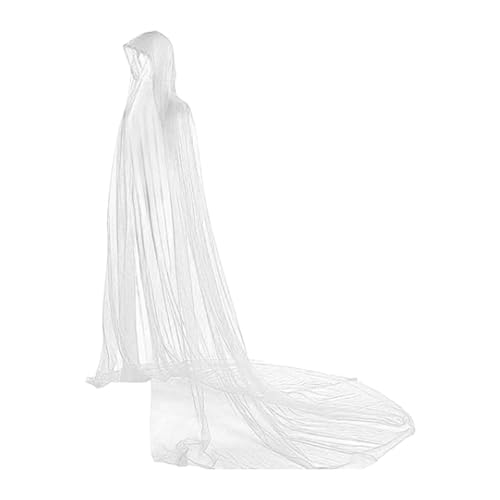 Kapuzen-Tüll-Umhang für Erwachsene, Langer Waschbarer Weicher Umhang für Halloween, Vampir, Karneval, Zauberer Kostüm, Weiß- Weiß 150x240cm Kapuzen-Tüll-Umhang für Erwachsene, Langer Waschbarer Weicher Umhang für Halloween, Vampir, Karneval, Zauberer Kostüm, Weiß- Weiß 150x240cm von misppro