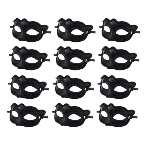 misppro 12 Stück schwarze venezianische Maskerade Ball Maske - Verstellbare Party Augenmaske für Frauen und Männer von misppro