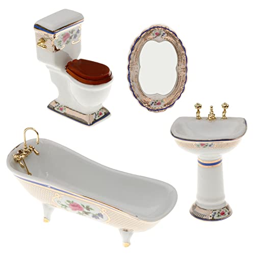misppro 4 stücke Badezimmer Dekoration Toilette Badewanne Set Puppenhaus Miniatur Zubehör für 1:12#3 von misppro