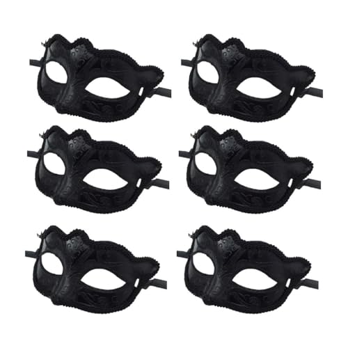 misppro 6 Stück schwarze venezianische Maskerade Ball Maske - Verstellbare Party Augenmaske für Frauen und Männer von misppro