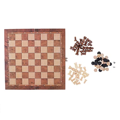 misppro Deluxe 24,1 x 24,1 cm Schach-Checker Backgammon 3-in-1 Holz-Reisespiel-Set von misppro