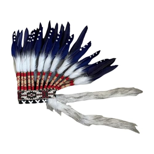 misppro Indischer Feder-Kopfschmuck, Indianer-Kostüm, Zubehör für Erwachsene, Festival, Tanzaufführung, 45 x 55 cm, Weiß / Dunkelblau misppro Indischer Feder-Kopfschmuck, Indianer-Kostüm, Zubehör für Erwachsene, Festival, Tanzaufführung, 45 x 55 cm, Weiß / Dunkelblau von misppro